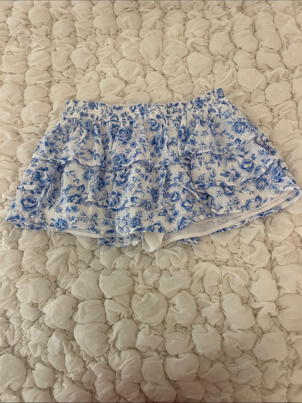 Hollister White Shorts with Blue Floral Ruffle